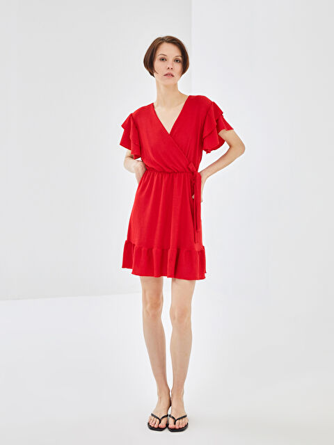 BLAİS Kruvaze Yaka Düz Kısa Kollu Elbise - S4N797Z8-SWY