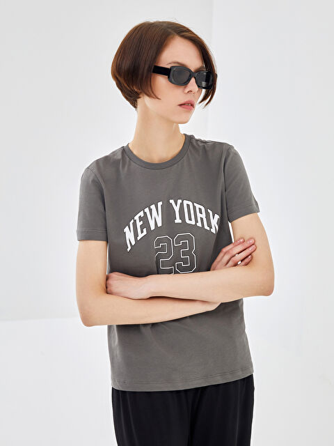 BLAİS Bisiklet Yaka Baskılı Kısa Kollu Kadın Tişört - S4N818Z8-CWN