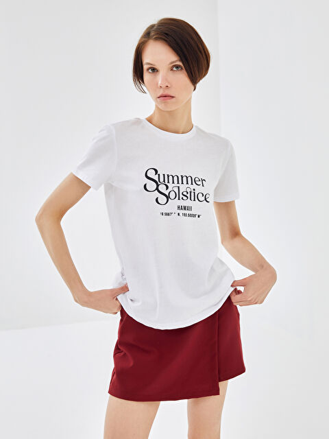 BLAİS Bisiklet Yaka Baskılı Kısa Kollu Kadın Tişört - S4N820Z8-Q6K