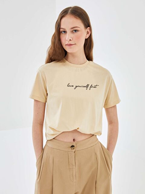 BLAİS Bisiklet Yaka Baskılı Kısa Kollu Kadın Tişört - S4N822Z8-RW0