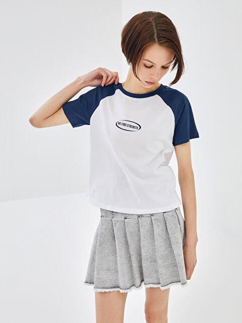 BLAİS Bisiklet Yaka Baskılı Kısa Kollu Kadın Tişört - S4N823Z8-DCS