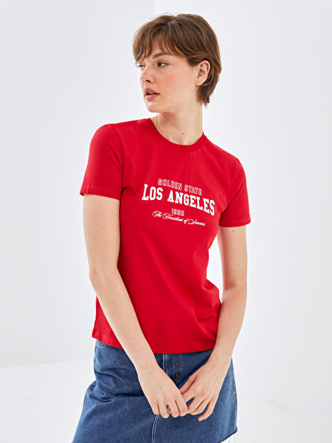 BLAİS Bisiklet Yaka Baskılı Kısa Kollu Kadın Tişört - S4N824Z8-SWY