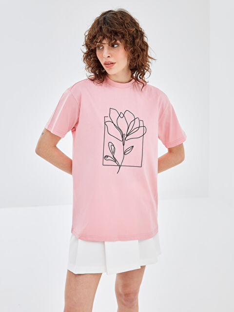 BLAİS Bisiklet Yaka Baskılı Kısa Kollu Kadın Tişört - S4N876Z8-YHH