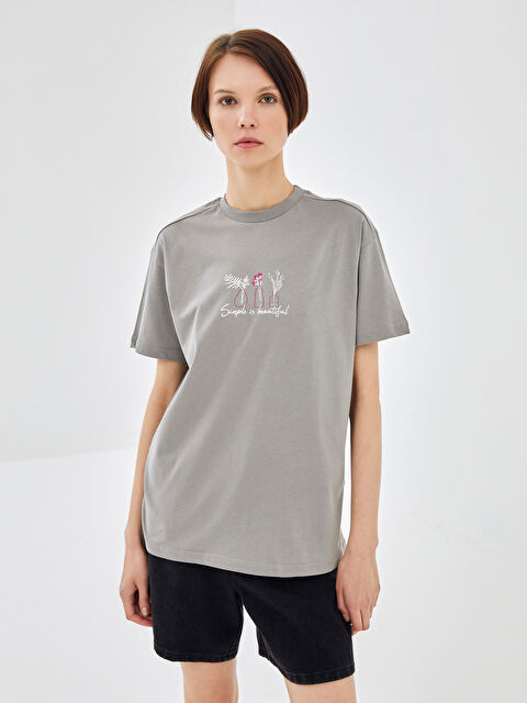 BLAİS Bisiklet Yaka Baskılı Kısa Kollu Kadın Tişört - S4N877Z8-CUZ