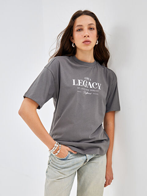 BLAİS Bisiklet Yaka Baskılı Kısa Kollu Kadın Tişört - S4N884Z8-CWN