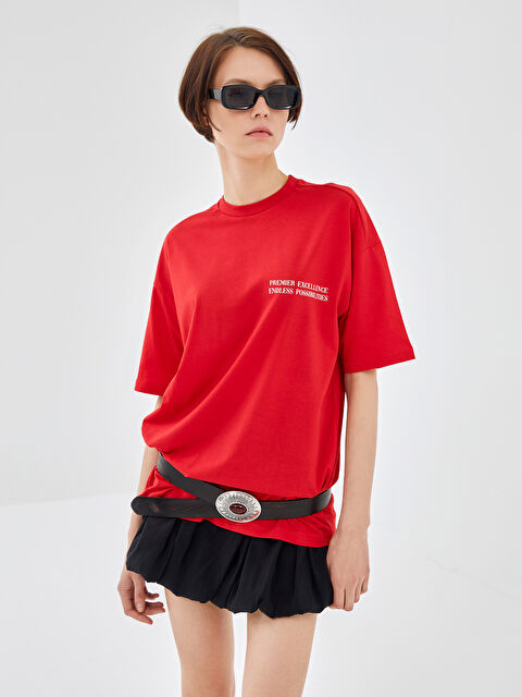 BLAİS Bisiklet Yaka Baskılı Kısa Kollu Kadın Tişört - S4N886Z8-SWY