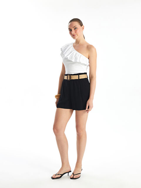 LCW Vision Beli Kemerli Keten Karışımlı Kadın Şort - S4N891Z8-CVL