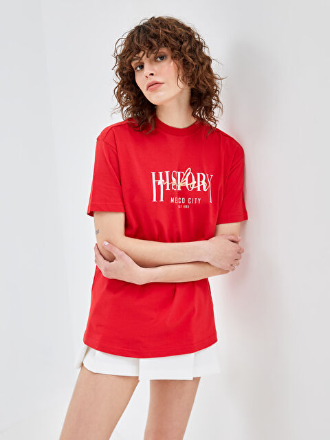 BLAİS Bisiklet Yaka Baskılı Kısa Kollu Kadın Tişört - S4N949Z8-SWY