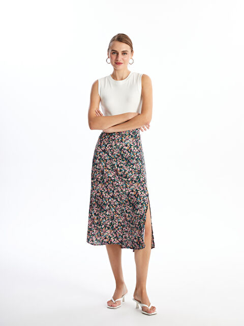 LCWAIKIKI Classic Beli Lastikli Çiçekli Kadın Etek - S4N996Z8-F9C