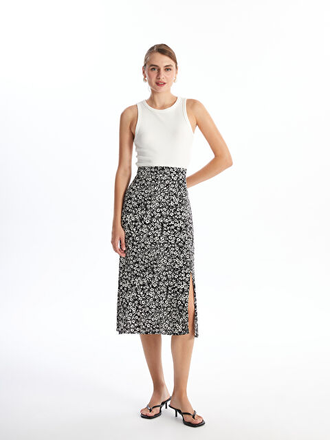 LCWAIKIKI Classic Beli Lastikli Çiçekli Kadın Etek - S4N996Z8-LQJ