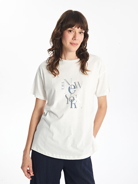 LCWAIKIKI Classic Bisiklet Yaka Baskılı Kısa Kollu Kadın Tişört - S4NB54Z8-R9J