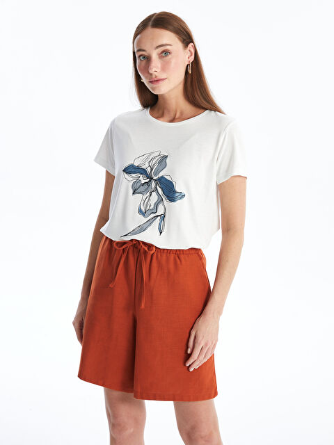 LCWAIKIKI Basic Bisiklet Yaka Baskılı Kısa Kollu Kadın Tişört - S4NB63Z8-R9J