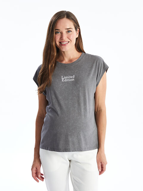 LCWAIKIKI Maternity Bisiklet Yaka Baskılı Kısa Kollu Oversize Hamile Tişört - S4ND15Z8-JPT