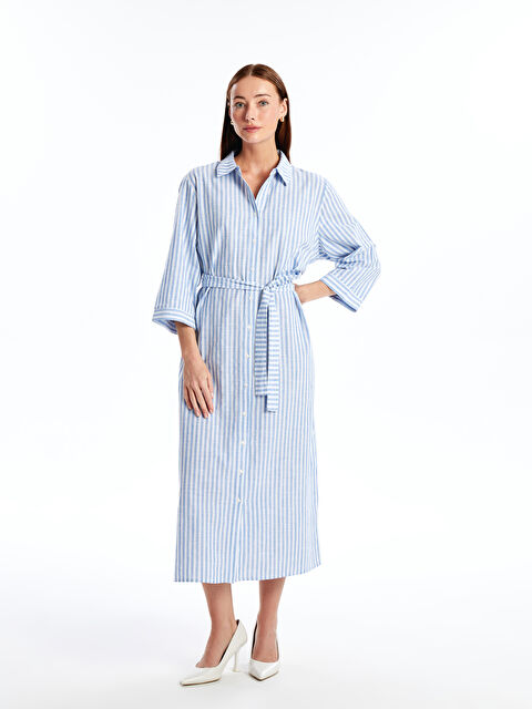LCWAIKIKI Classic Çizgili Kadın Gömlek Elbise - S4ND83Z8-LEN