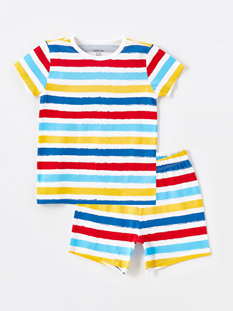 LCW baby Kratka pidžama komplet za bebe dečake sa okruglim izrezom, kratkim rukavima i prugastim šortsom - S4NE44Z1-LRA