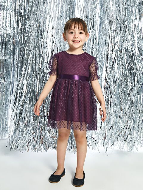 Myhanne Bisiklet Yaka Tül Detaylı Kız Çocuk Abiye Elbise - S4NE46Z4-H3T