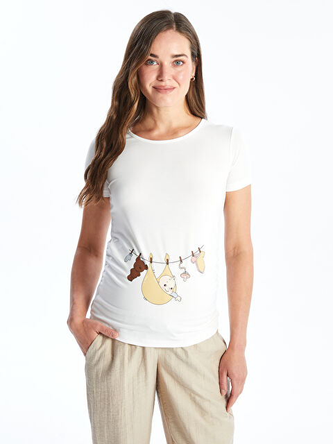 LCWAIKIKI Maternity Bisiklet Yaka Baskılı Kısa Kollu Hamile Tişört - S4NE53Z8-FDU