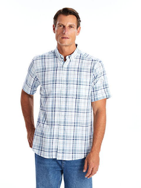 LCWAIKIKI Classic Regular Fit Short Sleeve Plaid Poplin Men's Shirt - S4NF02Z8-LLC