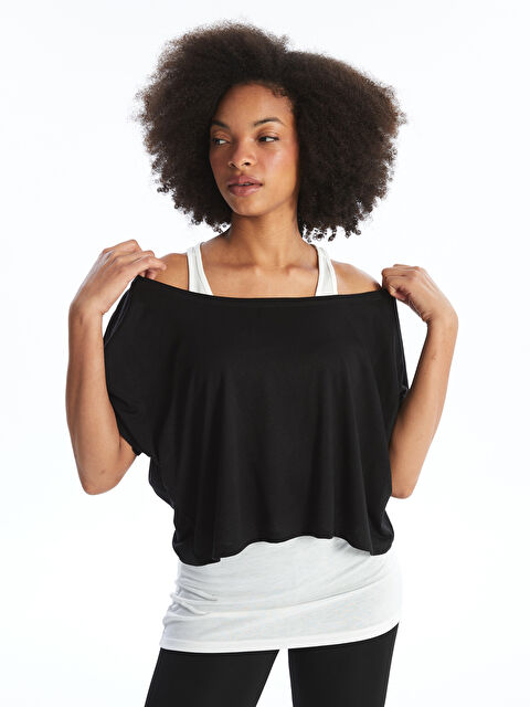 XSIDE ACTIVE Kadın Kayık Yaka Düz Kısa Kollu Spor Tişört ve Atlet - S4NF11Z8-CVL