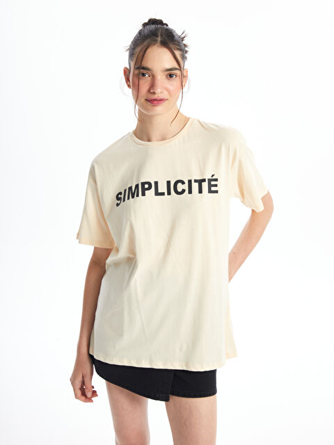 XSIDE Bisiklet Yaka Baskılı Kısa Kollu Kadın Tişört - S4NH57Z8-FF7