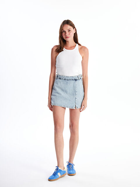 XSIDE Kadın Dar Fit Düz Jean Şort Etek - S4NI78Z8-M95