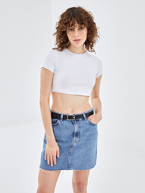 BLAİS Bisiklet Yaka Düz Kısa Kollu Kadın Crop - S4NJ24Z8-Q6K