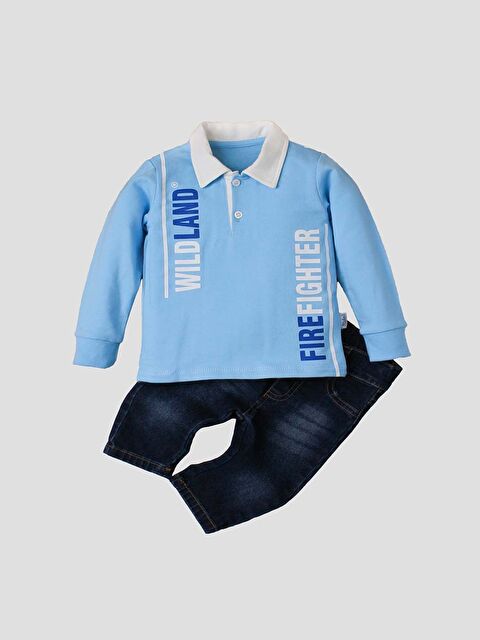 Kidex's Polo Yaka Erkek Bebek Sweatshirt ve Pantolon 2'li Takım - S4NJ51Z1-JM6