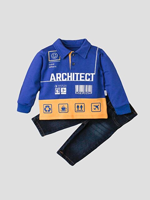 Kidex's Polo Yaka Erkek Bebek Sweatshirt ve Pantolon 2'li Takım - S4NJ53Z1-CSN