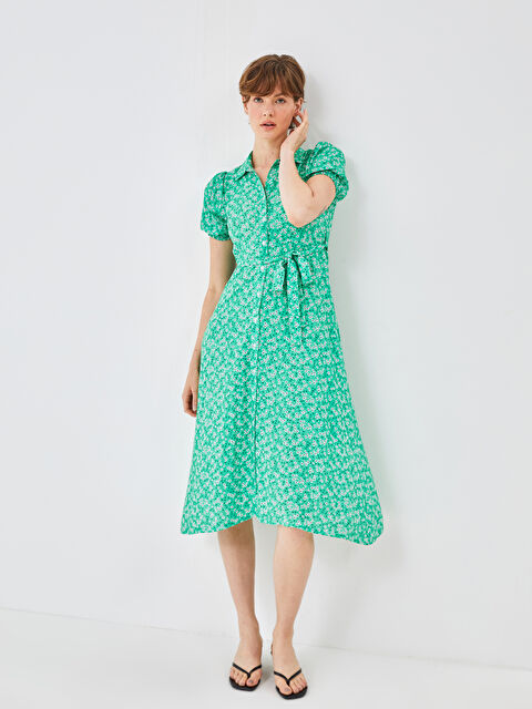 BLAİS Çiçekli Kısa Kollu Kadın Gömlek Elbise - S4NK25Z8-672