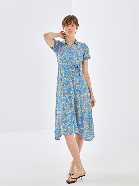 BLAİS Çiçekli Kısa Kollu Kadın Gömlek Elbise - S4NK25Z8-679