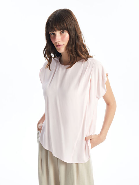 LCW Vision Bisiklet Yaka Düz Kısa Kollu Kadın Bluz - S4NL31Z8-JPW