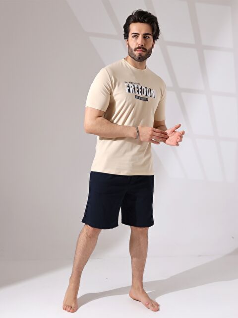 Güneş Bisiklet Yaka Kısa Kollu Baskılı Erkek Tişört ve Şort 2'li Takım - S4NM37Z8-FRJ