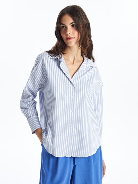 LCW Vision Çizgili Oversize Kadın Gömlek - S4NM74Z8-LEN