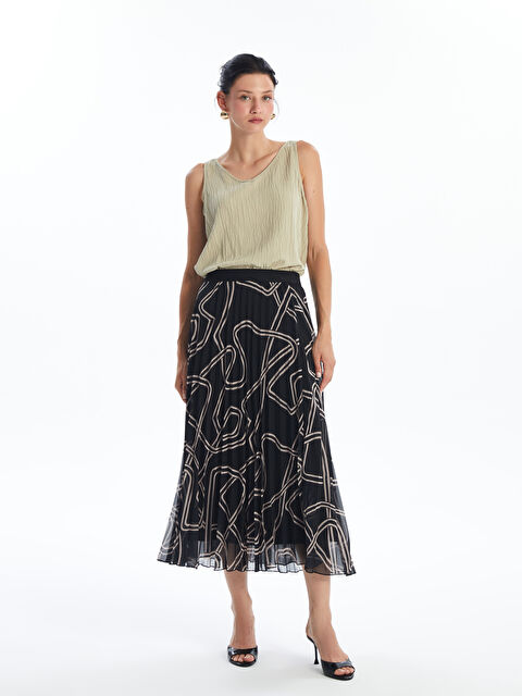 LCWAIKIKI Classic Elasticated Waist Patterned Chiffon Women's Pleated Skirt - S4NN43Z8-LQJ