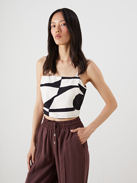 LCW Vision Kare Yaka Desenli Askılı Crop