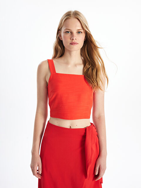 LCW Vision Kare Yaka Düz Askılı Kadın Crop - S4NN97Z8-GR0