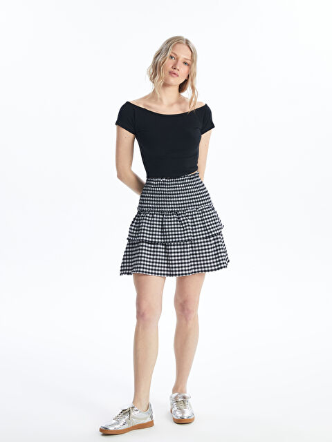 XSIDE Beli Lastikli Ekose Kadın Etek - S4NO97Z8-LKX