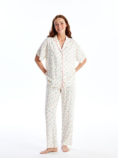 LCW DREAM Gömlek Yaka Baskılı Kısa Kollu Kadın Pijama Takımı - S4NP14Z8-LT6