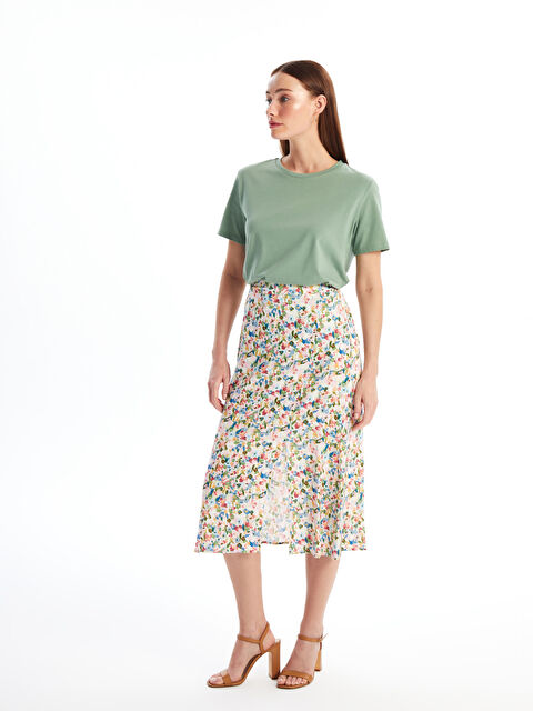 LCWAIKIKI Classic Beli Lastikli Çiçekli A Kesim Kadın Etek - S4NP92Z8-F9C