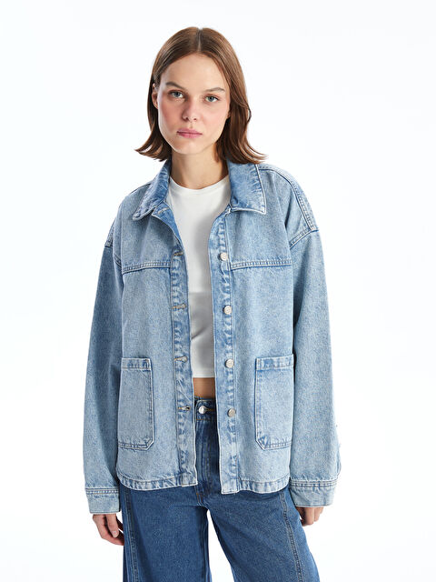 LCW Vision Gömlek Yaka Oversize Kadın Jean Ceket - S4NS10Z8-507
