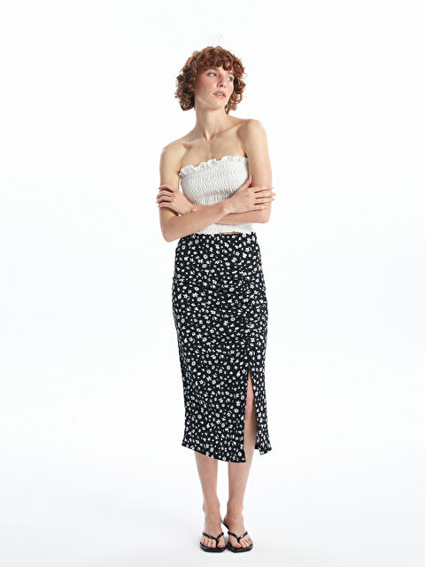 LCW Vision Dar Fit Çiçekli Kadın Etek - S4NT06Z8-LQJ