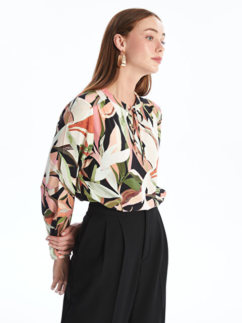 LCWAIKIKI Classic Tie Neck Floral Long Sleeve Women's Blouse - S4NU11Z8-F9C