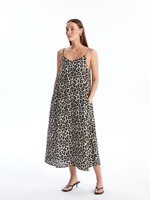 LCWAIKIKI Classic V Yaka Leopar Desenli Askılı Kadın Elbise - S4NU22Z8-LQY