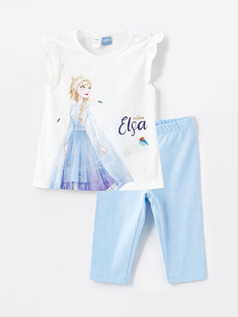 LCW Kids Crew Neck Short Sleeve Elsa Printed Baby Girls' T-Shirt and Leggings 2 Pack Set - S4NU30Z1-R9J