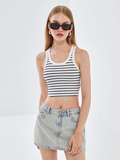 BLAİS Halter Yaka Çizgili Kadın Crop - S4NU36Z8-LEG