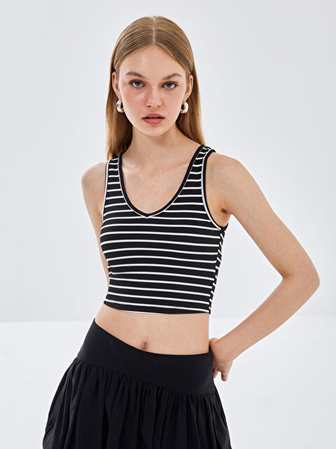 BLAİS V Yaka Çizgili Crop Kadın Atlet - S4NU47Z8-LJK