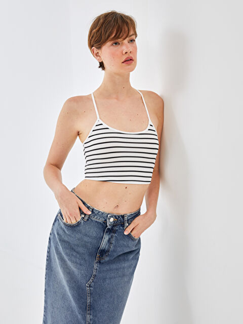 BLAİS U Yaka Çizgili Askılı Crop Kadın Atlet - S4NU48Z8-LEG