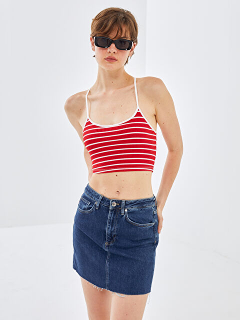 BLAİS U Yaka Çizgili Askılı Crop Kadın Atlet - S4NU48Z8-SWY