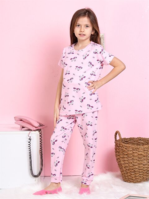 Elmas Kids Bisiklet Yaka Baskılı Kısa Kollu Kız Çocuk Pijama Takımı - S4NU82Z4-GNG