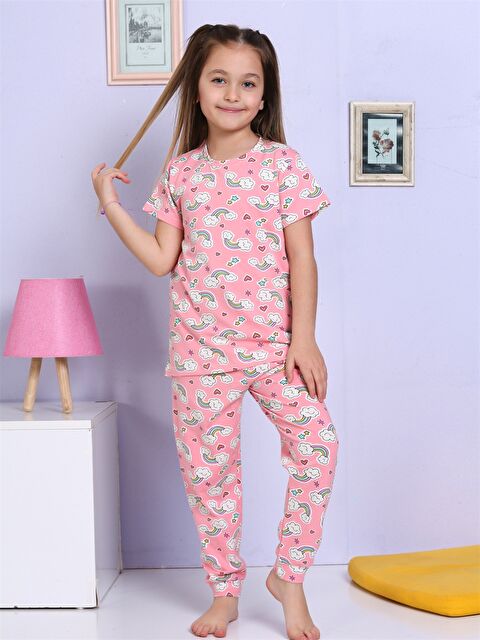 Elmas Kids Bisiklet Yaka Baskılı Kısa Kollu Kız Çocuk Pijama Takımı - S4NU98Z4-FSX